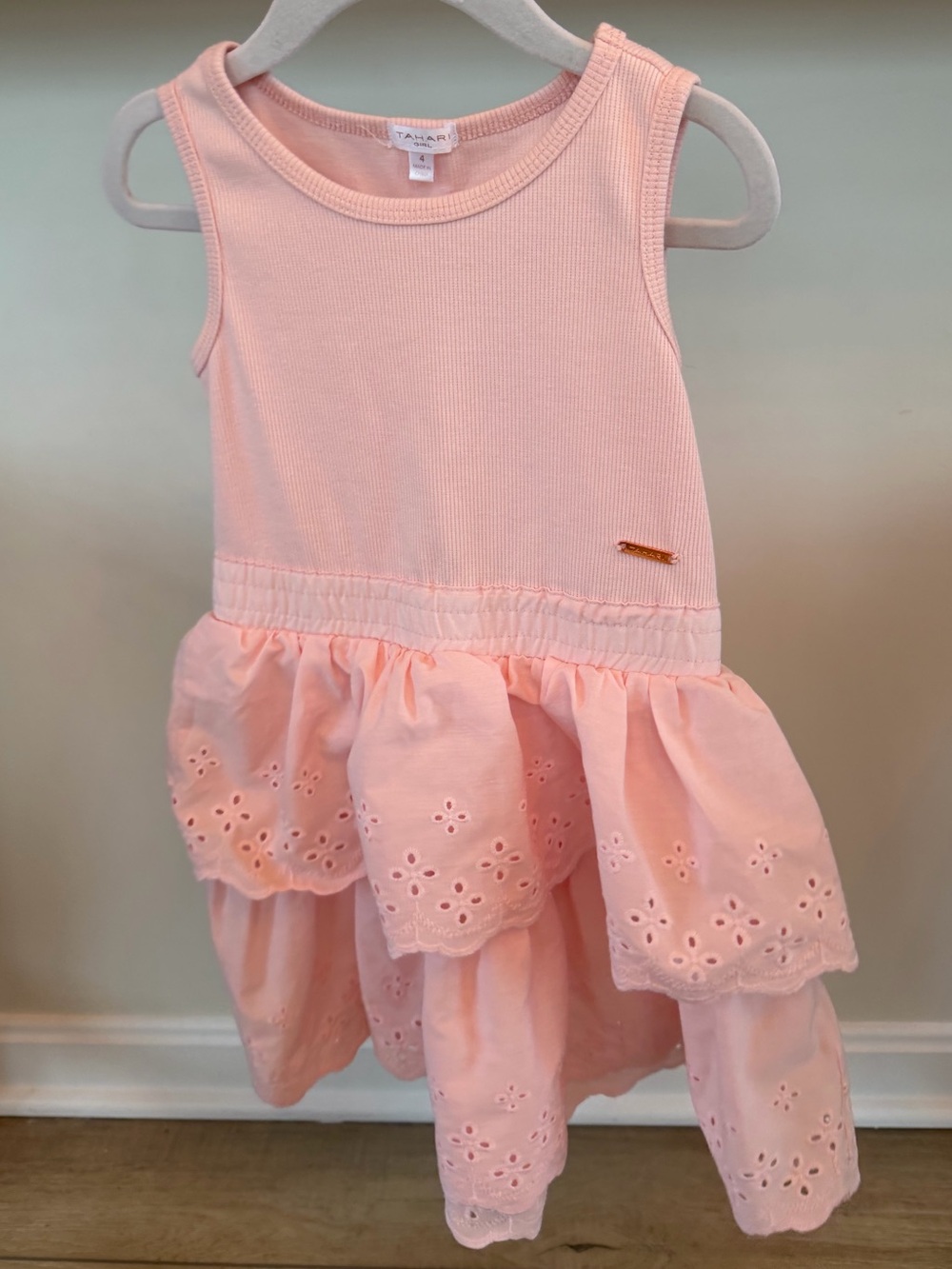 Tahari Soft Pink Eyelet Tiered Sundress for Toddler Girls 4